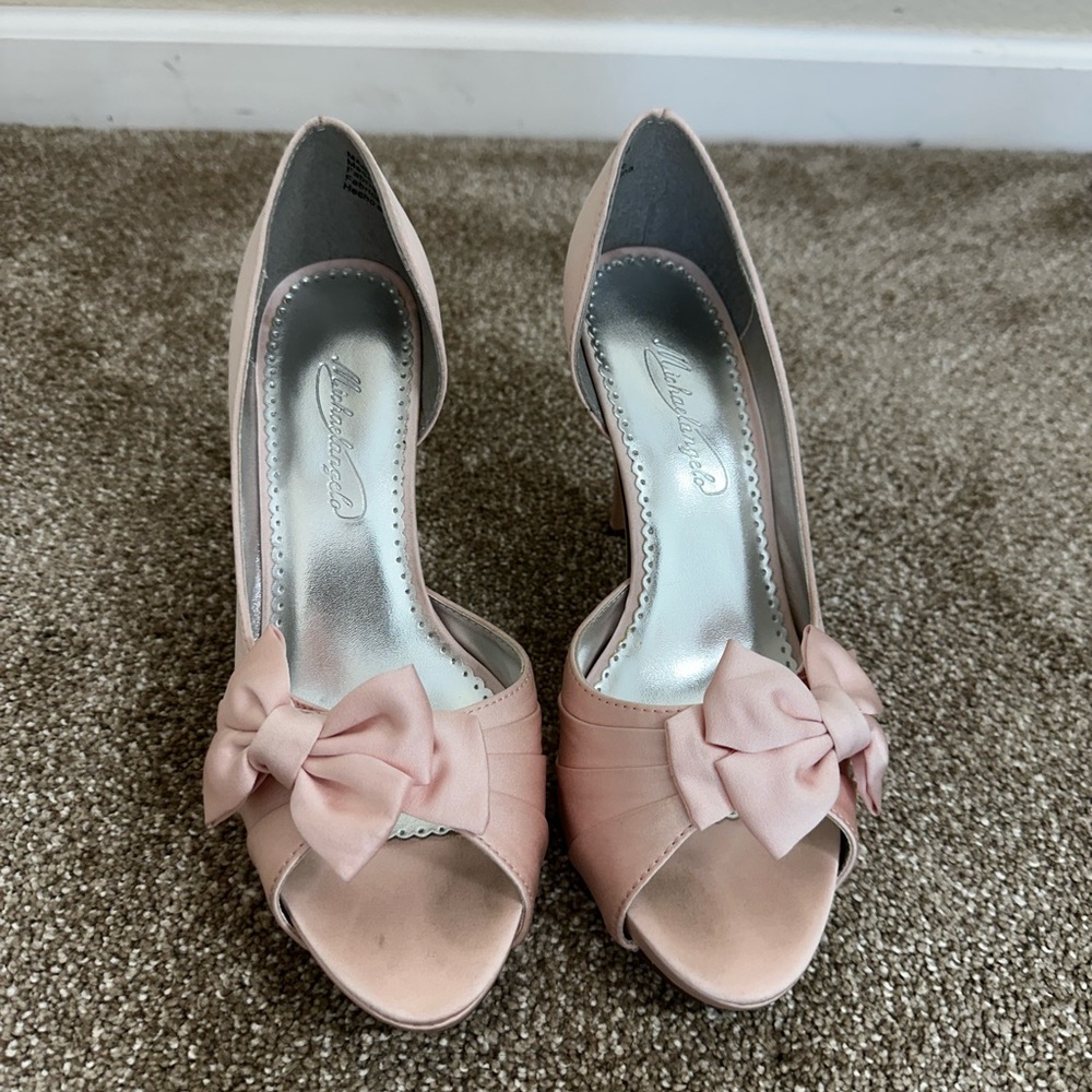 Pink Bow Satin Heels